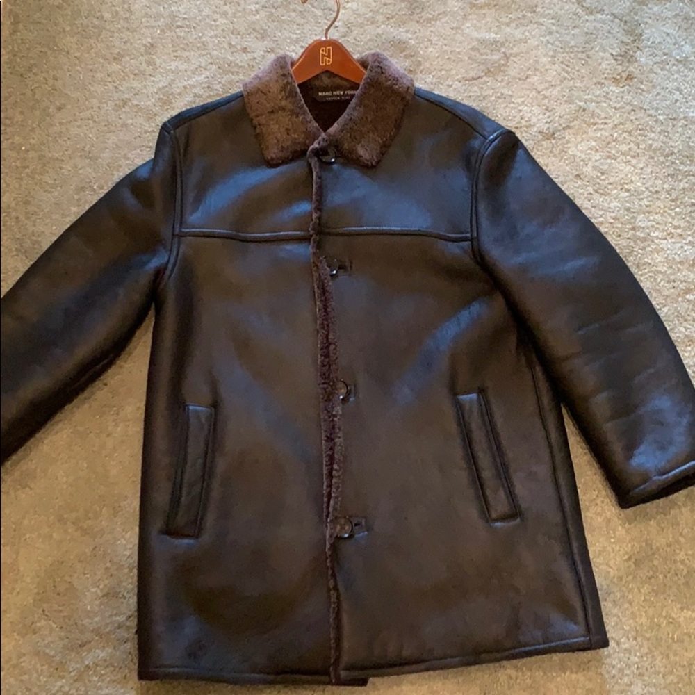 Andrew Marc Mens Leather Shearling Jacket